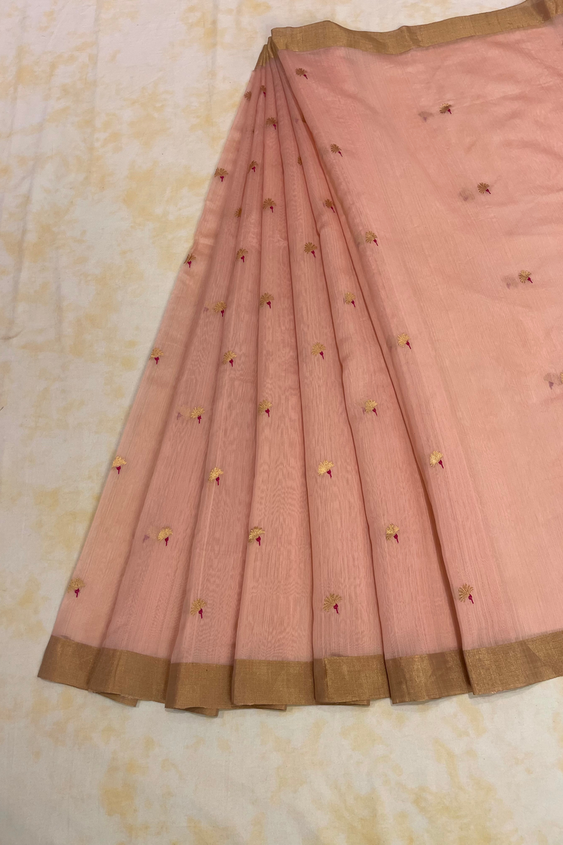HOV Handloom Chanderi Cotton Silk Saree - Jaswandi Flower Pink - 031