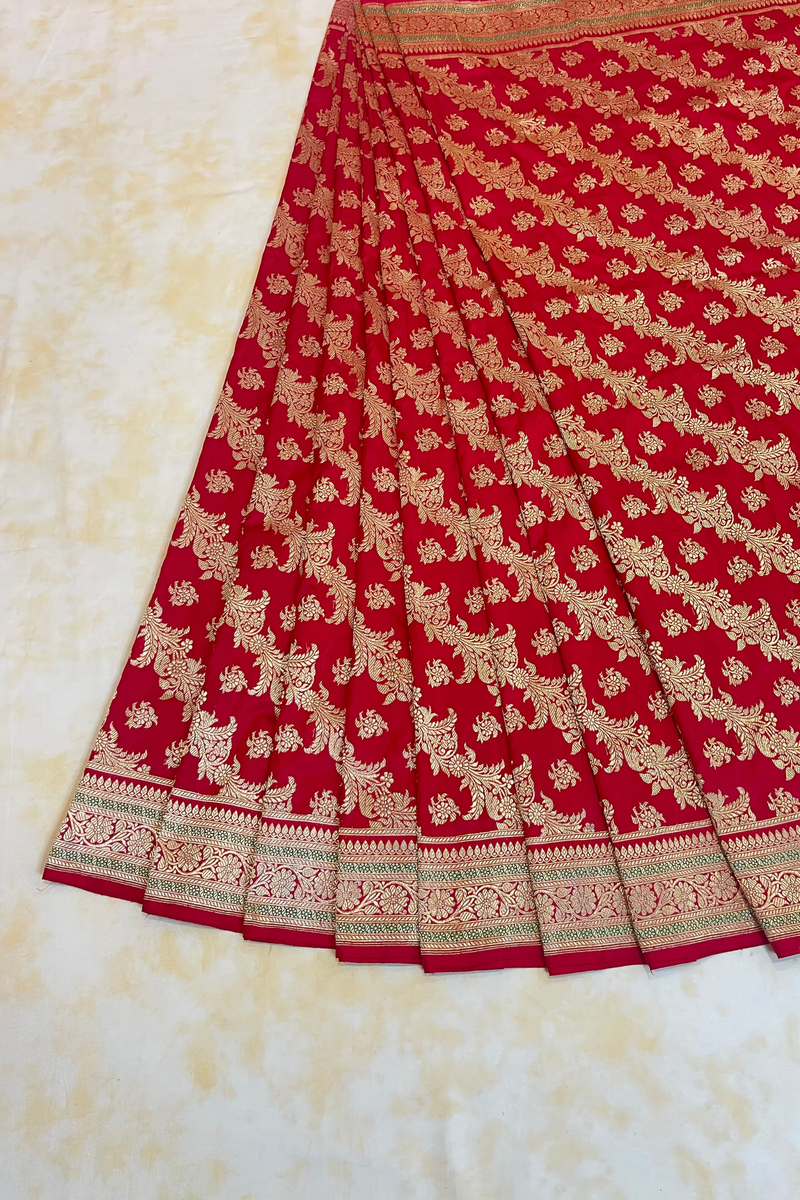 HOV Exclusive Pure Zari Handloom Banarasi Silk Saree - Jaangla  Minedar - Red - 055