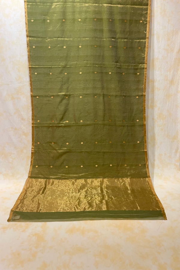 HOV Handloom Chanderi Half Tissue Saree - Round Buta - 003-02 - Green