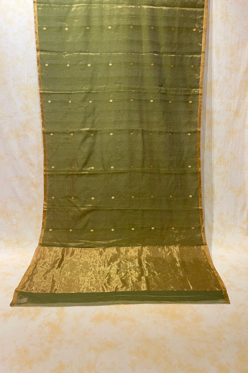 HOV Handloom Chanderi Half Tissue Saree - Round Buta - 003-02 - Green
