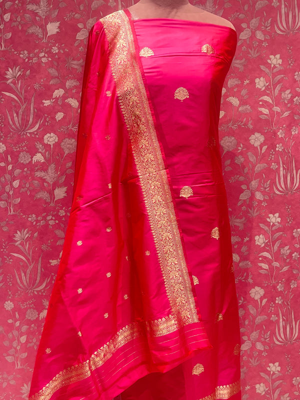 Handloom Banarasi Katan Silk Suit Set - Pink