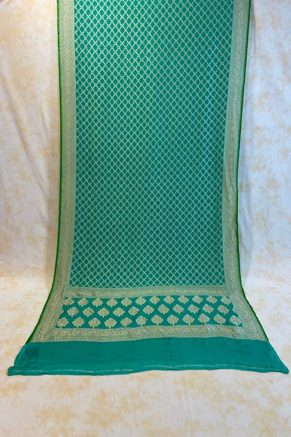 HOV Handloom Banarasi Georgette Silk Saree - All Over Jaali Design Light Green - 080