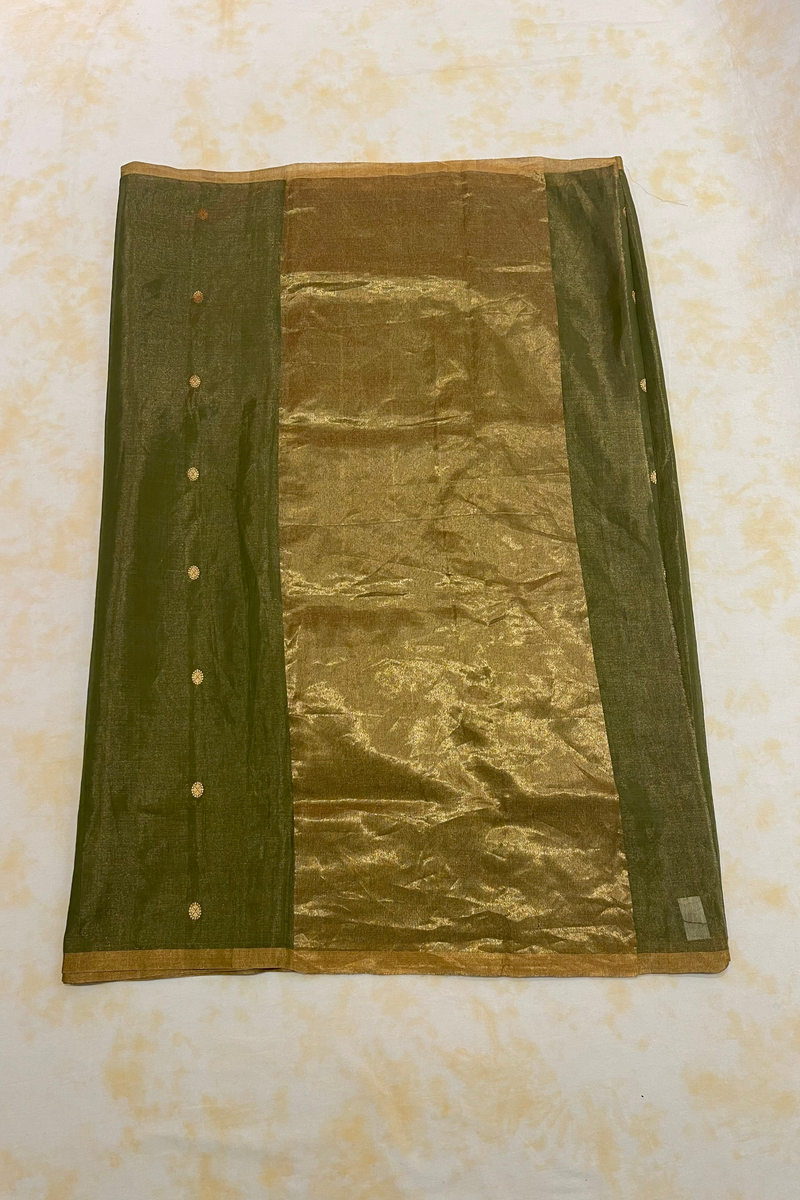 HOV Handloom Chanderi Half Tissue Saree - Round Buta - 003-02 - Green