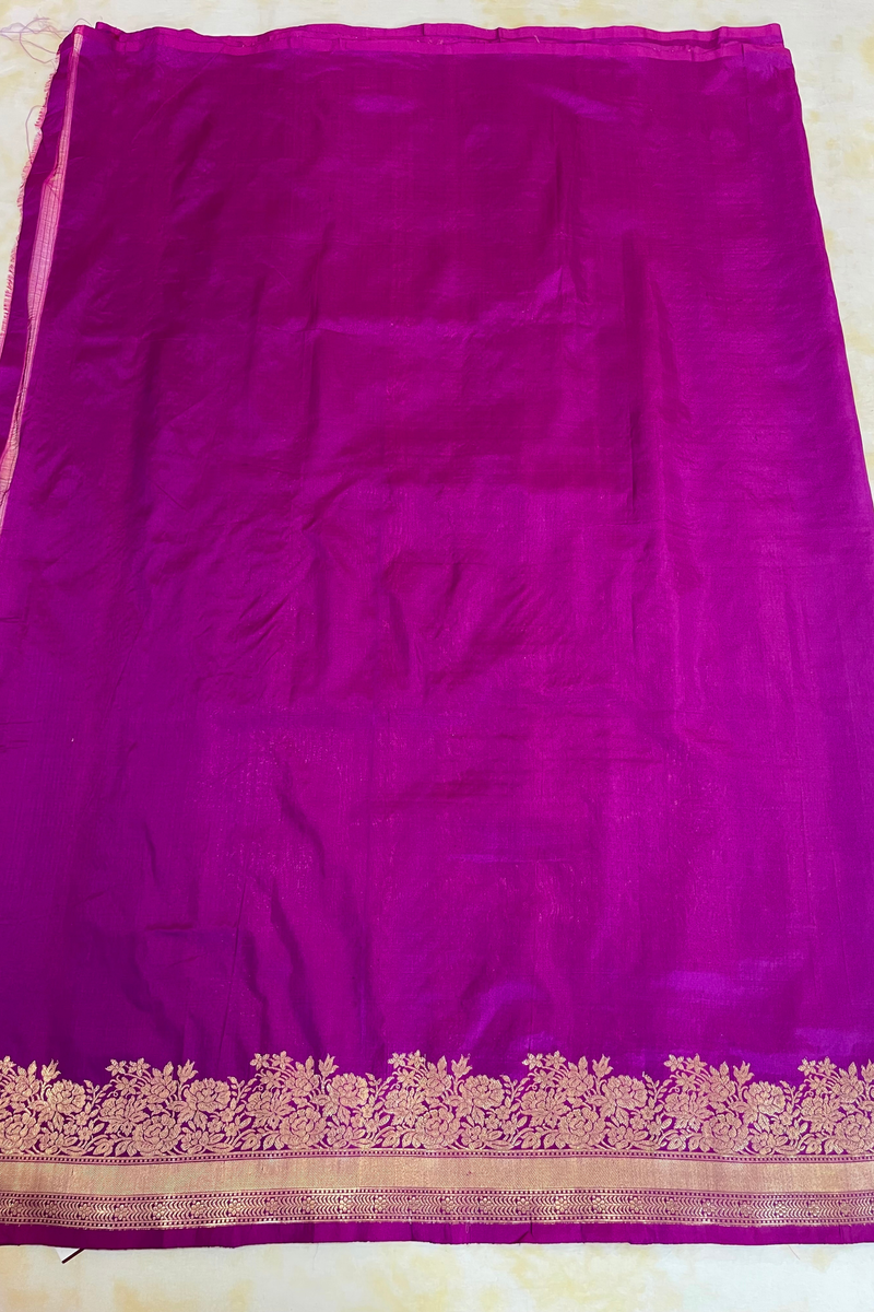 HOV Handloom Banarasi Katan Silk Saree - Butidar Kadhua -Small Rose Border Purple - 062