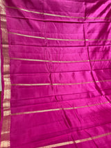 Handloom Kadhua Banarasi Silk Saree -Floral Stripe - Rani Pink