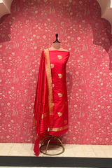 Handloom Banarasi Katan Silk Suit Set - Red