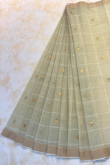 HOV HANDLOOM CHANDERI SAREE - LOTUS BUTA - CHECKS WITH ROUND BUTA - 103