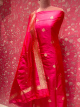 Handloom Banarasi Katan Silk Suit Set - Pink