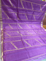 Handloom Kadhua Banarasi Silk Saree -Floral Stripe - Purple