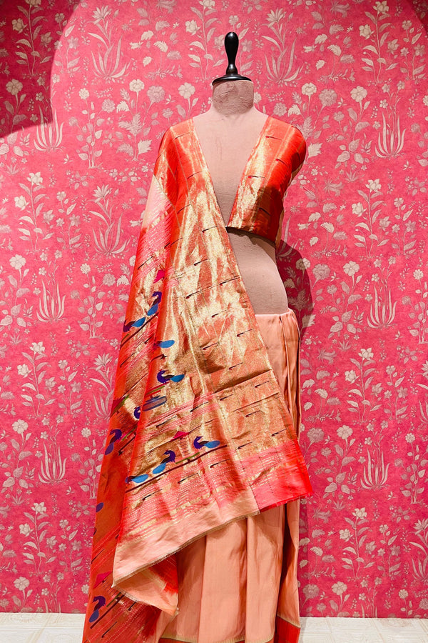 Handloom Paithani Silk Saree - Triple Muniya Aboli Pink