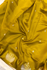 HOV Handloom Banarasi Katan Silk Saree - Butidar Kadhua - Dove Border- Mehendi Gold-  060
