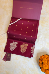 HOV Handloom Banarasi Katan Silk Saree - Butidar Kadhua - Big Rose Buta - Deep Red - 059