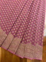 Handloom Fekua Banarasi Khaddi Georgette Silk Saree - Butidar - Old Rose Pink