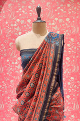 Ajrakh Mul Cotton Saree-Red