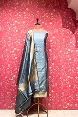 Handloom Banarasi Katan Silk Suit Set - Grey