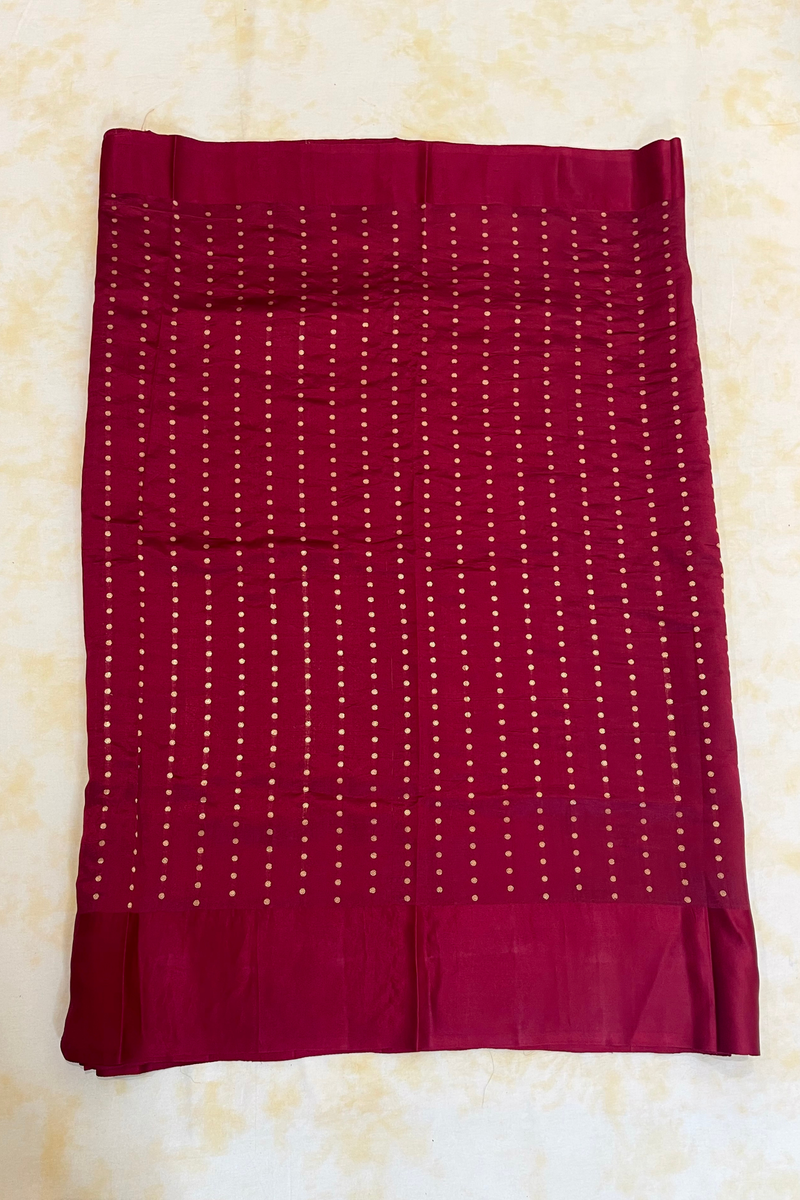 HOV Handloom Banarasi Katan Silk Saree - Butidar Kadhua - Big Rose Buta - Deep Red - 059
