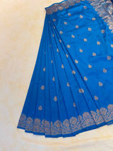 HOV HANDLOOM KADHUA BANARASI KATAN  SILK SAREE - SCALLOP BORDER - BLUE - 124