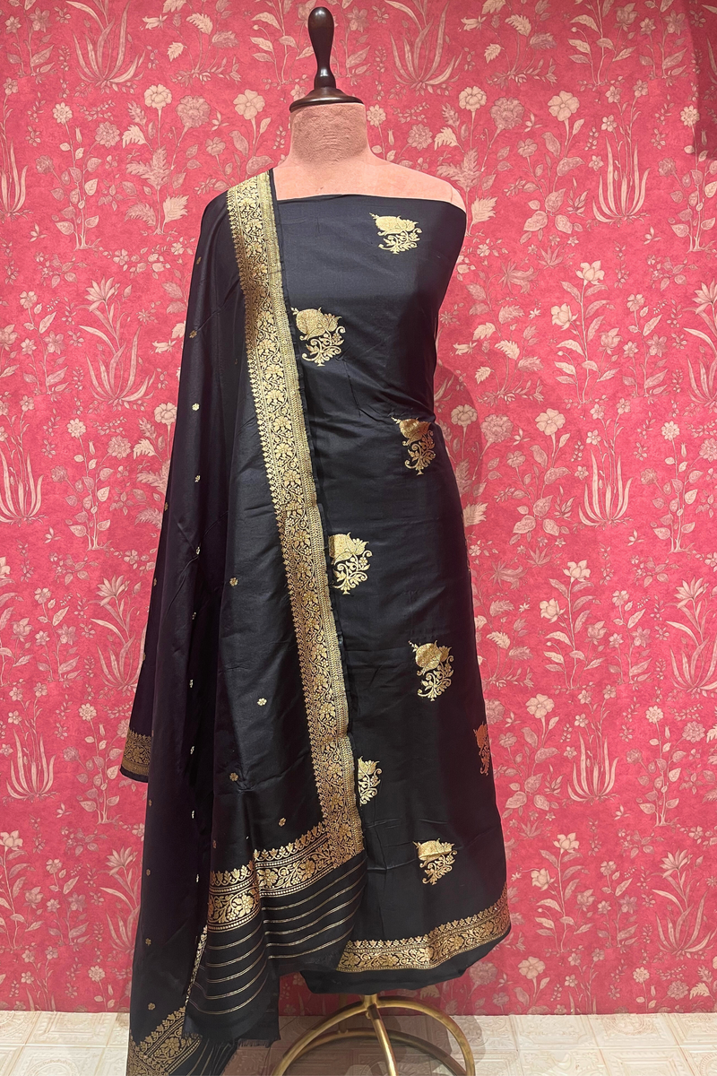 Handloom Banarasi Katan Silk Suit Set - Black