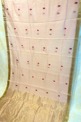 Handloom Silk Cotton Chanderi Saree - Marigold Buta - Peach