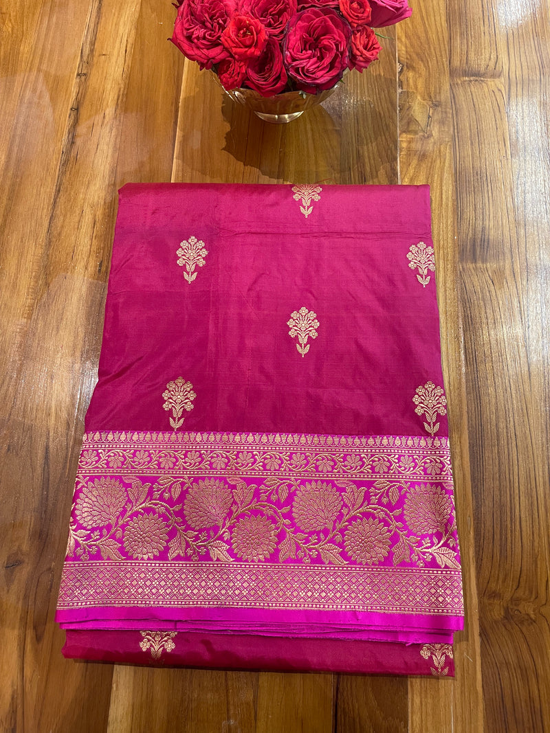 Handloom Kadhua Banarasi Silk Saree - Butidar - Pink Red