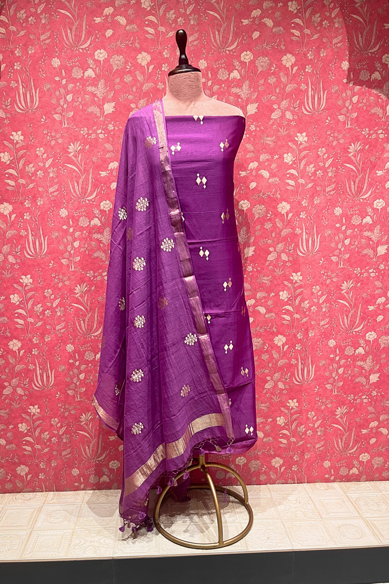 Handloom Chanderi Suit sets - Purple