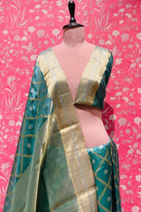 Handloom Chanderi Silk Saree- Cyan Blue