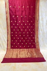 HOV Handloom Banarasi Katan Silk Saree - Butidar Kadhua - Deep Brown Minakari Green Pink- 061