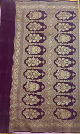 Handloom Fekua Banarasi Khaddi Crepe Silk Saree - Jaal Tanchoi - Lilac