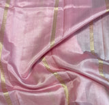 Handloom Kadhua Banarasi Silk Saree Floral Stripe - Pastel Pink