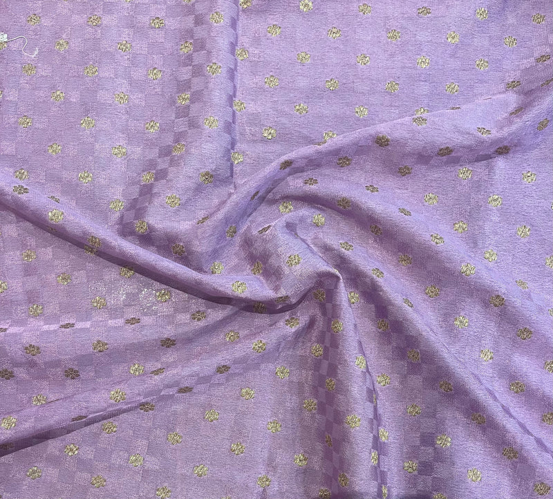 Handloom Fekua Banarasi Khaddi Crepe Silk Saree - Jaal Tanchoi - Lilac