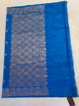 HOV HANDLOOM KADHUA BANARASI KATAN  SILK SAREE - SCALLOP BORDER - BLUE - 124