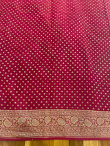 Handloom Fekua Banarasi Crepe Silk Saree -Jaal - Deep Red