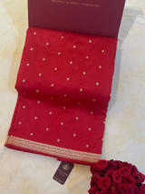 HOV EXCLUSIVE HANDLOOM KADHUA BANARASI KATAN SILK SAREE - SMALL FLOWER BUTA - RED - 122