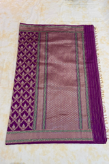 HOV Handloom Pure Zari Banarasi Katan Silk Saree - Jaangla - Purple Green All Over Design - 082