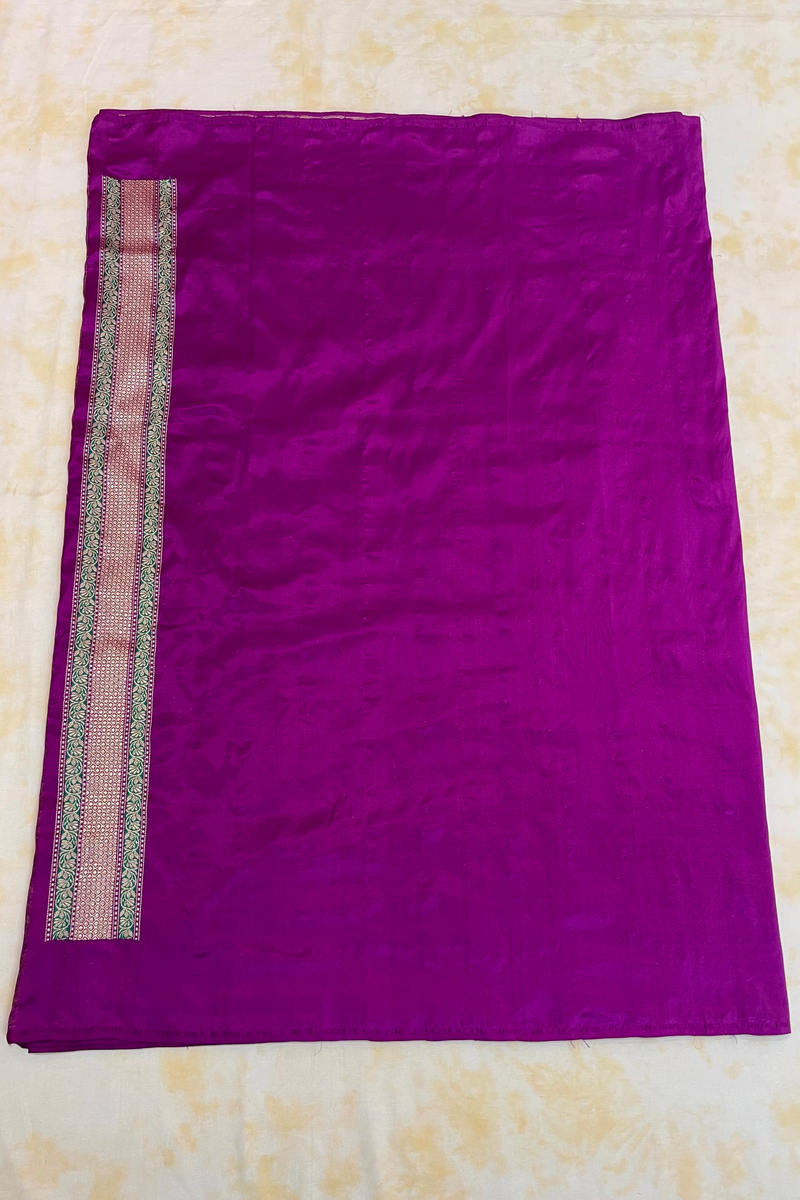 HOV Handloom Pure Zari Banarasi Katan Silk Saree - Jaangla - Purple Green All Over Design - 082