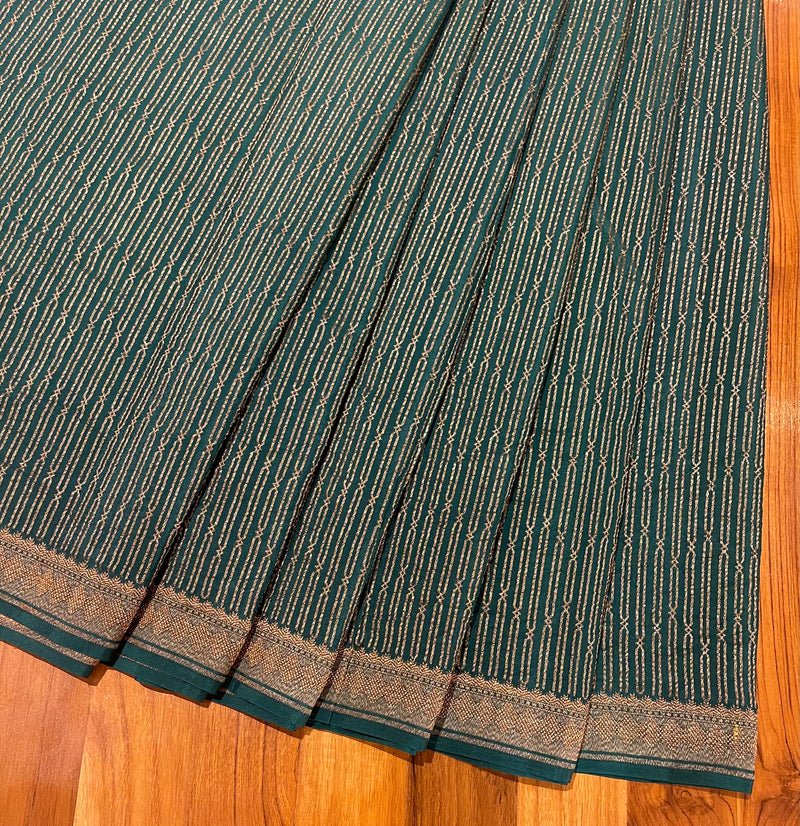 Handloom Fekua Banarasi Khaddi Georgette Silk Saree - Striped - Green