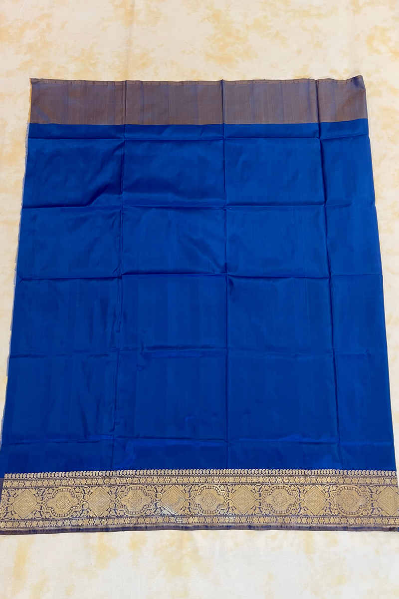 HOV Handloom Banarasi Katan Silk Saree - Butidar - Paisley Buta Blue Gold Border - 099