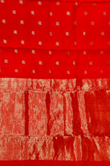 Handloom Chanderi Half Tissue Checks Pallu - Orange