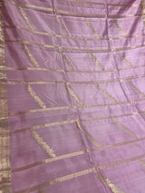 Handloom Kadhua Banarasi Silk Saree Floral Stripe - Pastel Pink