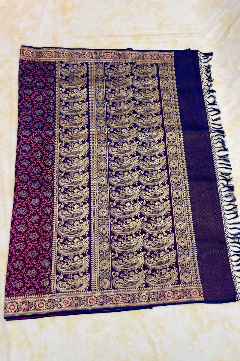 HOV Exclusive Pure Zari Handloom Banarasi Saree - Jaangla Purple - 033