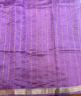 Handloom Kadhua Banarasi Silk Saree -Floral Stripe - Purple