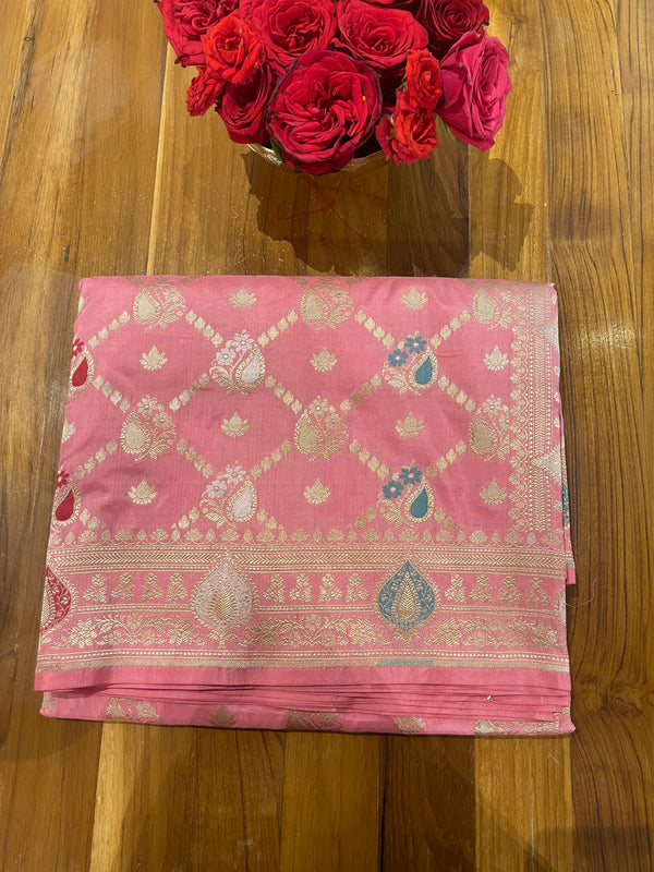 Handloom Kadhua Banarasi Silk Saree - Jaal Minedar - Aboli Pink