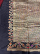 Handloom Kadhua Banarasi Silk Saree - Scallop Border Minedar - Black