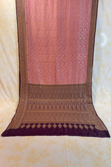 HOV Handloom Banarasi Katan Silk Saree - Jaangla - Light Pink & Dark Purple All Over Design - 067