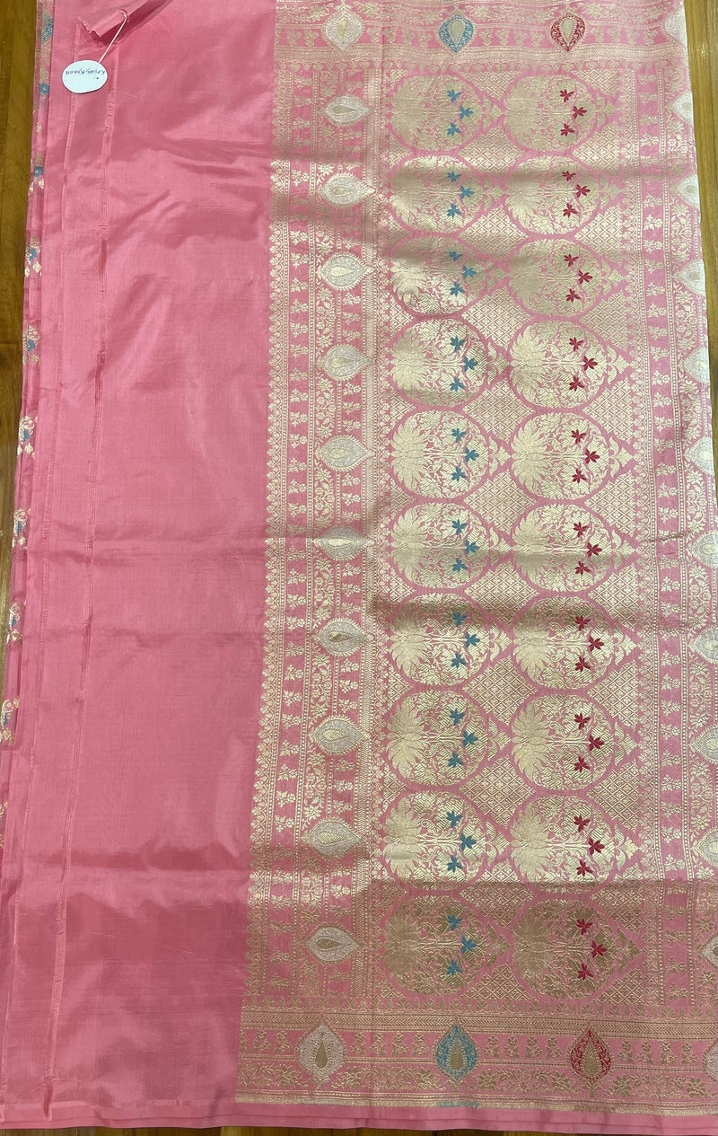 Handloom Kadhua Banarasi Silk Saree - Jaal Minedar - Aboli Pink