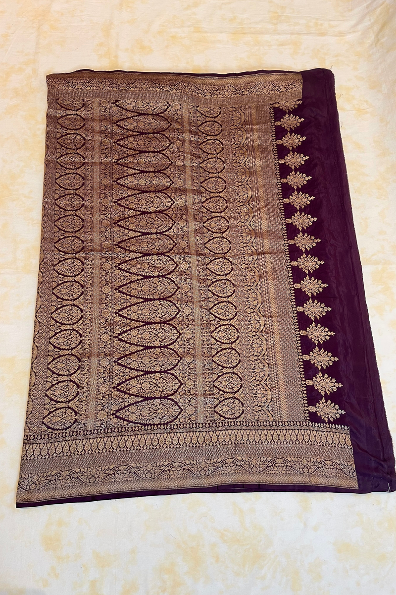 HOV Handloom Banarasi Katan Silk Saree - Jaangla - Light Pink & Dark Purple All Over Design - 067