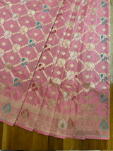 Handloom Kadhua Banarasi Silk Saree - Jaal Minedar - Aboli Pink