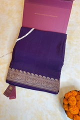 HOV Handloom Banarasi Crepe Silk Saree - Plain Body With Border -Light Purple - 071