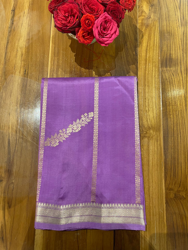 Handloom Kadhua Banarasi Silk Saree -Floral Stripe - Purple