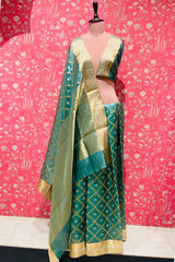 Handloom Chanderi Silk Saree- Cyan Blue